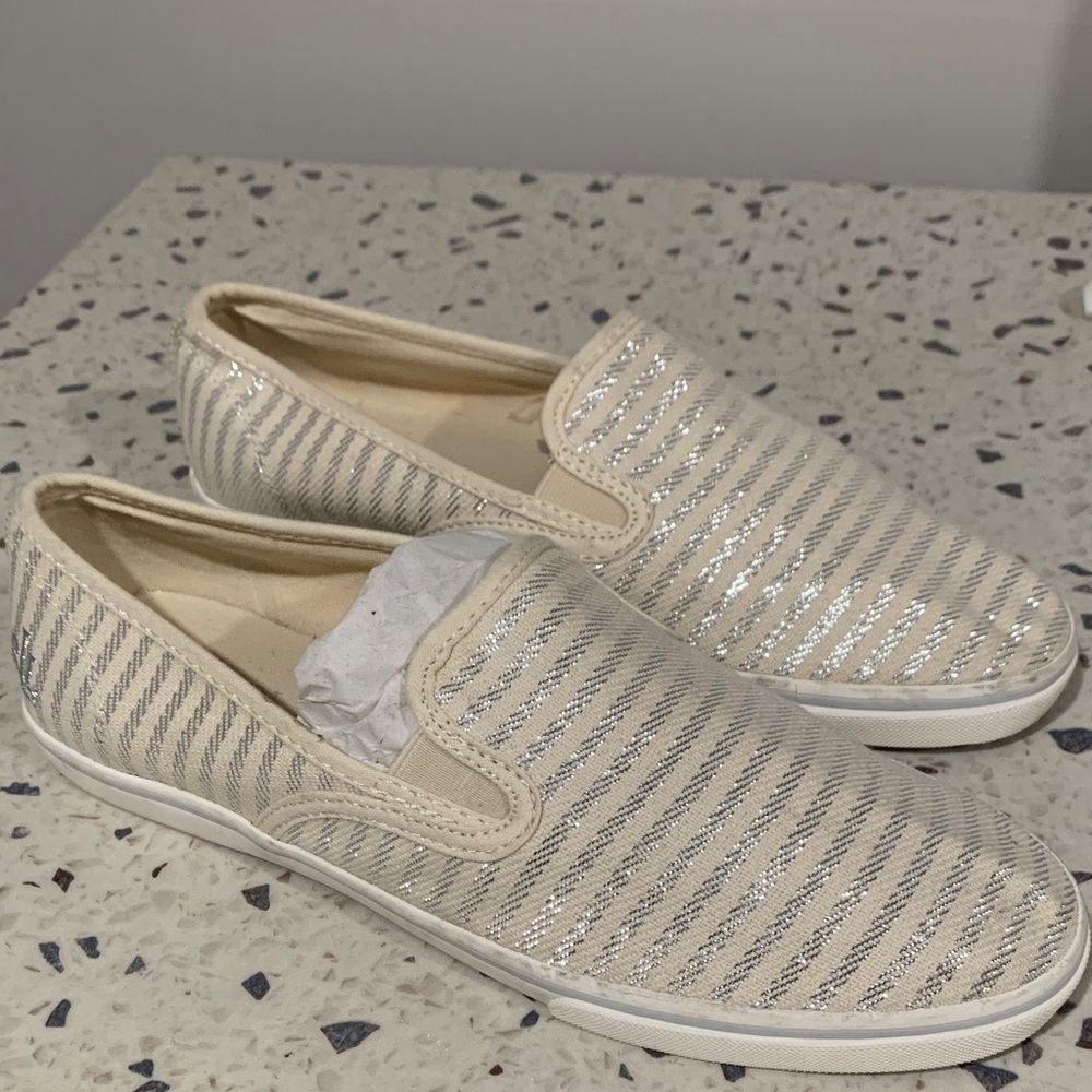 Lauren Ralph Lauren Cream and Silver Canvas Shoes